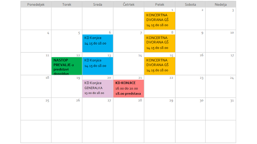 DECEMBER: POSODOBLJEN URNIK PLESNEGA ODDELKA / PROSTORI, PREDSTAVE