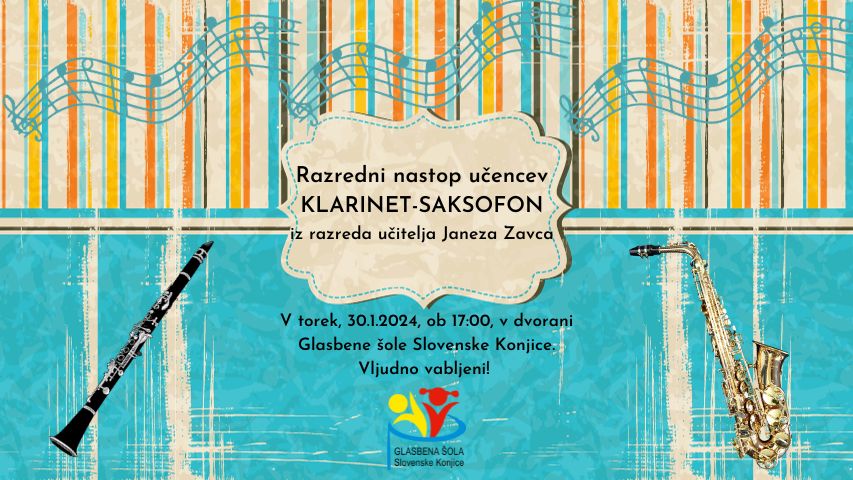 Razredni nastop učencev klarineta in saksofona
