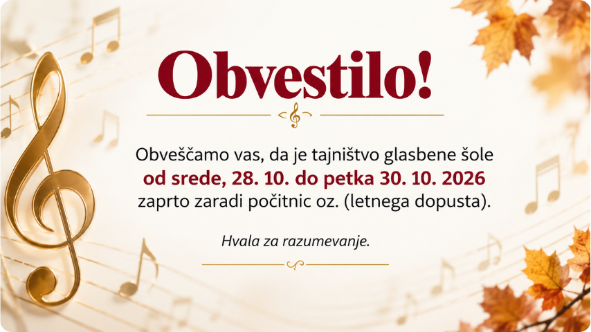 Spremenjen delovni čas tajništva v času jesenskih počitnic