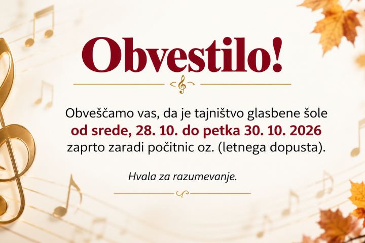 Spremenjen delovni čas tajništva v času jesenskih počitnic